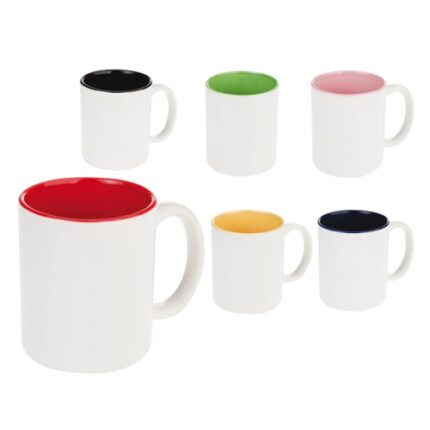 Taza blanca con interior de color para sublimación. Contenido 11 onzas