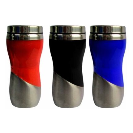 Jarro mug con interior metálico, exterior traslúcido de color y toques metálicos. Cap. 500 ml