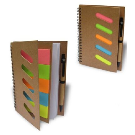 Libreta ecológica con 70 hojas blancas y 5 post-it de colores mas lapicero