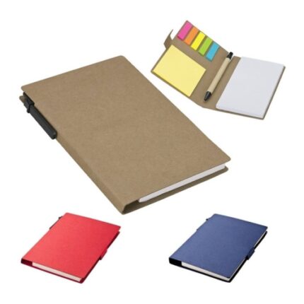 Libreta ecológica con 50 hojas con 6 tacos post-it mas lapicero. Medida 15 x 10 cm