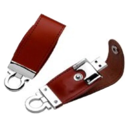 Memoria USB en estuche de cuero color marrón