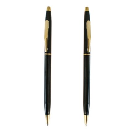 Lapicero Metálico negro con clip y cintillo color dorado