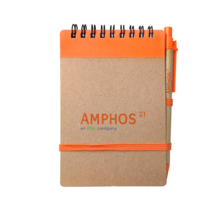 Libreta anillada de 50 hojas mas lapicero ecológico. Medida 14 x 9 cm